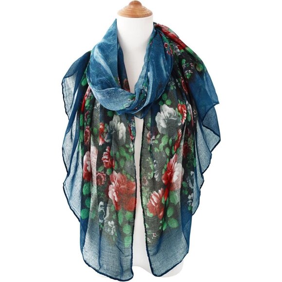 Women  B-gray Fashion Flowers Print Scarves Winter Head Shawl Cotton Wrap - Picture 5 of 7